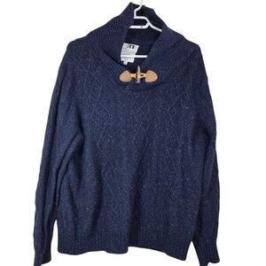 Simons Blue 80% Lambswool Shawl Sweater with Toggle And Elbow Pads XXL